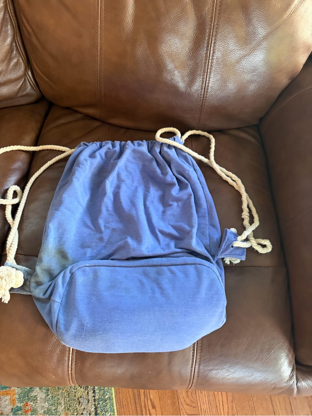Blue Drawstring Backpack with Rope Straps - Picture 3 of 3